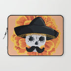 Charro mexican kawaii cute sugar skull mexican style cempasúchil mustache mexican sombrero skeleton  Laptop Sleeve Gallery Image 1