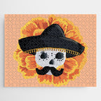 Charro mexican kawaii cute sugar skull mexican style cempasúchil mustache mexican sombrero skeleton  Jigsaw Puzzle Gallery Image 1