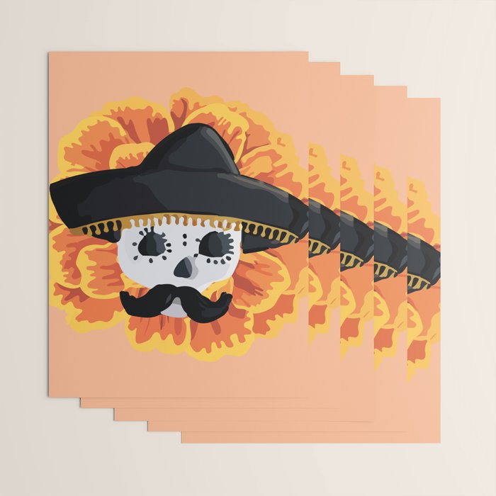 Charro mexican kawaii cute sugar skull mexican style cempasúchil mustache mexican sombrero skeleton  Wrapping Paper Gallery Image 3