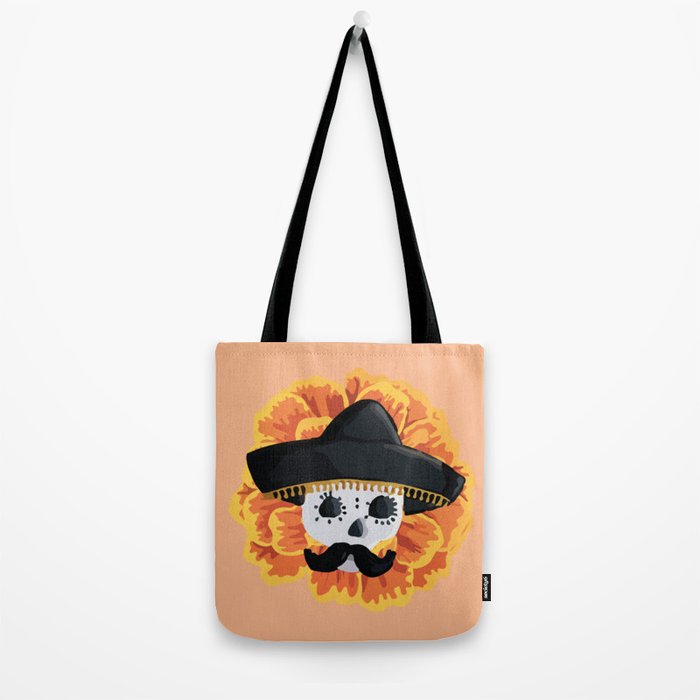 Charro mexican kawaii cute sugar skull mexican style cempasúchil mustache mexican sombrero skeleton  Tote Bag Gallery Image 2