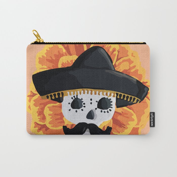 Charro mexican kawaii cute sugar skull mexican style cempasúchil mustache mexican sombrero skeleton  Carry All Pouch Gallery Image 1