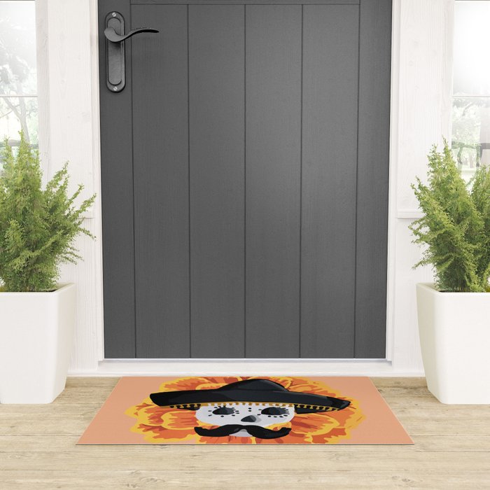Charro mexican kawaii cute sugar skull mexican style cempasúchil mustache mexican sombrero skeleton  Welcome Mat Gallery Image 3
