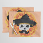 Charro mexican kawaii cute sugar skull mexican style cempasúchil mustache mexican sombrero skeleton  Placemat Gallery Image 1