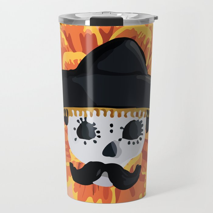 Charro mexican kawaii cute sugar skull mexican style cempasúchil mustache mexican sombrero skeleton  Travel Mug Gallery Image 1