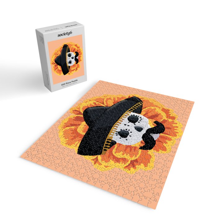 Charro mexican kawaii cute sugar skull mexican style cempasúchil mustache mexican sombrero skeleton  Jigsaw Puzzle Gallery Image 2