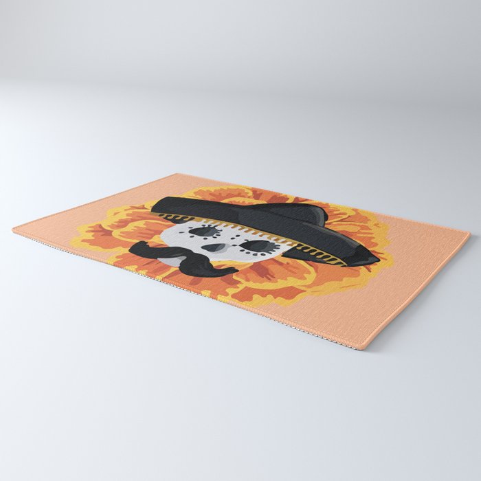 Charro mexican kawaii cute sugar skull mexican style cempasúchil mustache mexican sombrero skeleton  Rug Gallery Image 3