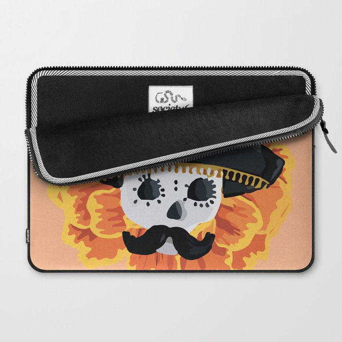 Charro mexican kawaii cute sugar skull mexican style cempasúchil mustache mexican sombrero skeleton  Laptop Sleeve Gallery Image 2