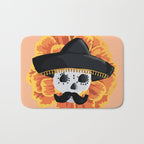 Charro mexican kawaii cute sugar skull mexican style cempasúchil mustache mexican sombrero skeleton  Bath Mat Gallery Image 1