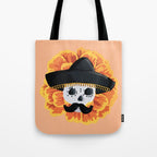 Charro mexican kawaii cute sugar skull mexican style cempasúchil mustache mexican sombrero skeleton  Tote Bag Gallery Image 1