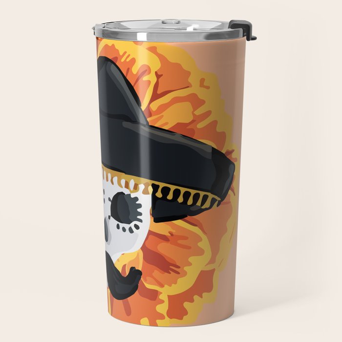 Charro mexican kawaii cute sugar skull mexican style cempasúchil mustache mexican sombrero skeleton  Travel Mug Gallery Image 2