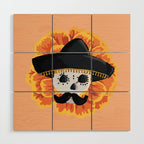 Charro mexican kawaii cute sugar skull mexican style cempasúchil mustache mexican sombrero skeleton  Wood Wall Art Gallery Image 1