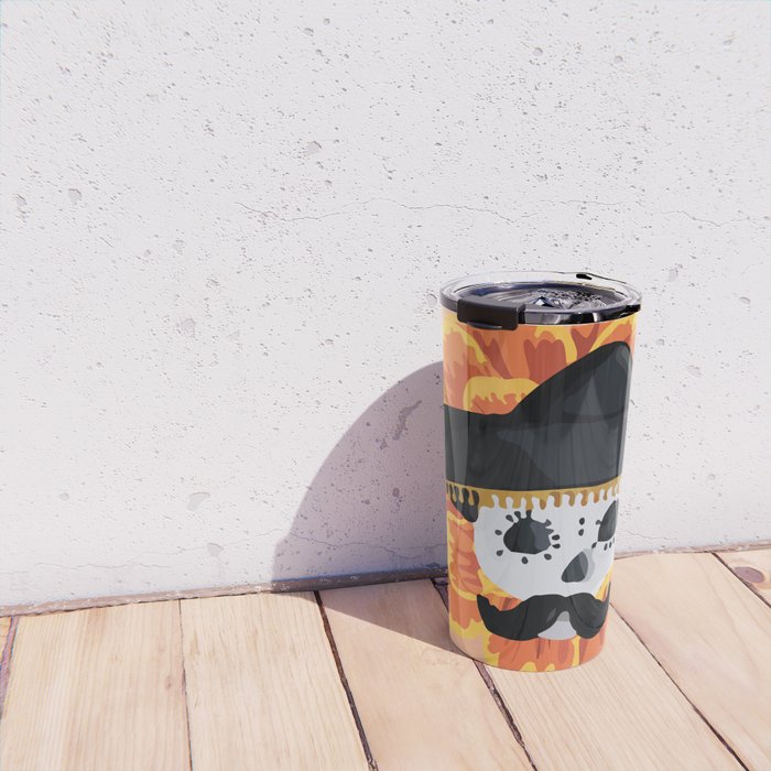 Charro mexican kawaii cute sugar skull mexican style cempasúchil mustache mexican sombrero skeleton  Travel Mug Gallery Image 4