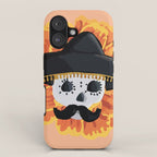 Charro mexican kawaii cute sugar skull mexican style cempasúchil mustache mexican sombrero skeleton  iPhone Case Gallery Image 1