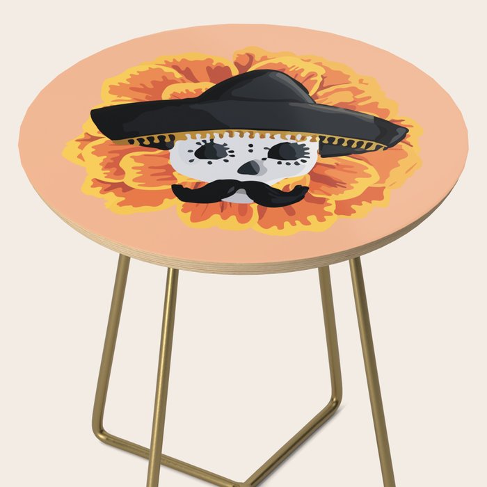 Charro mexican kawaii cute sugar skull mexican style cempasúchil mustache mexican sombrero skeleton  Side Table Gallery Image 2