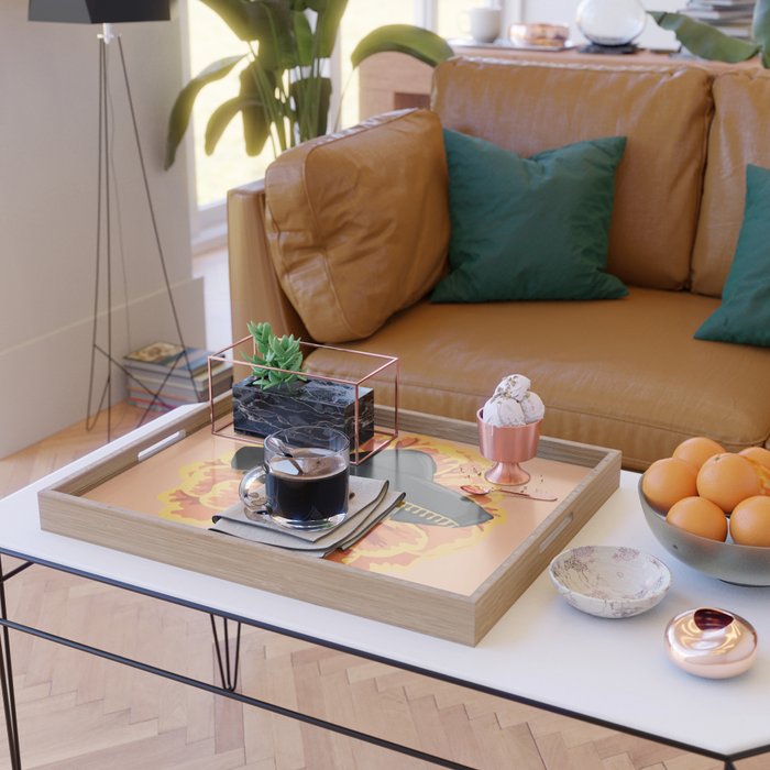 Charro mexican kawaii cute sugar skull mexican style cempasúchil mustache mexican sombrero skeleton  Serving Tray Gallery Image 2