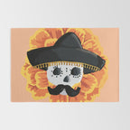 Charro mexican kawaii cute sugar skull mexican style cempasúchil mustache mexican sombrero skeleton  Rug Gallery Image 2