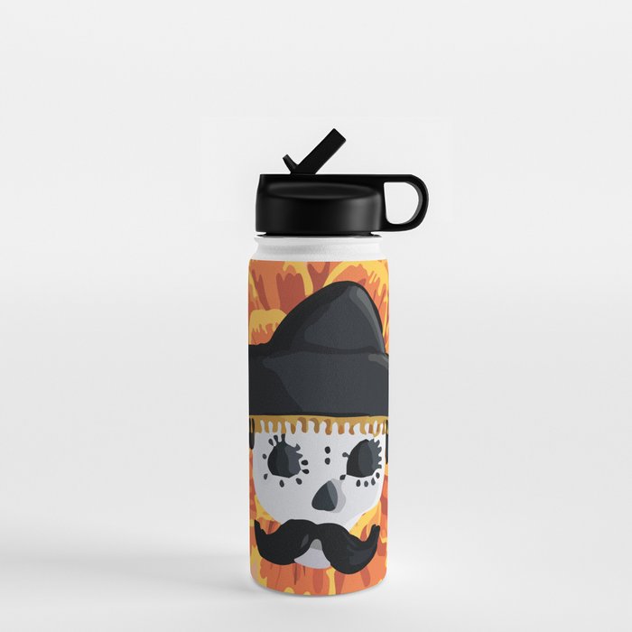Charro mexican kawaii cute sugar skull mexican style cempasúchil mustache mexican sombrero skeleton  Water Bottle Gallery Image 1