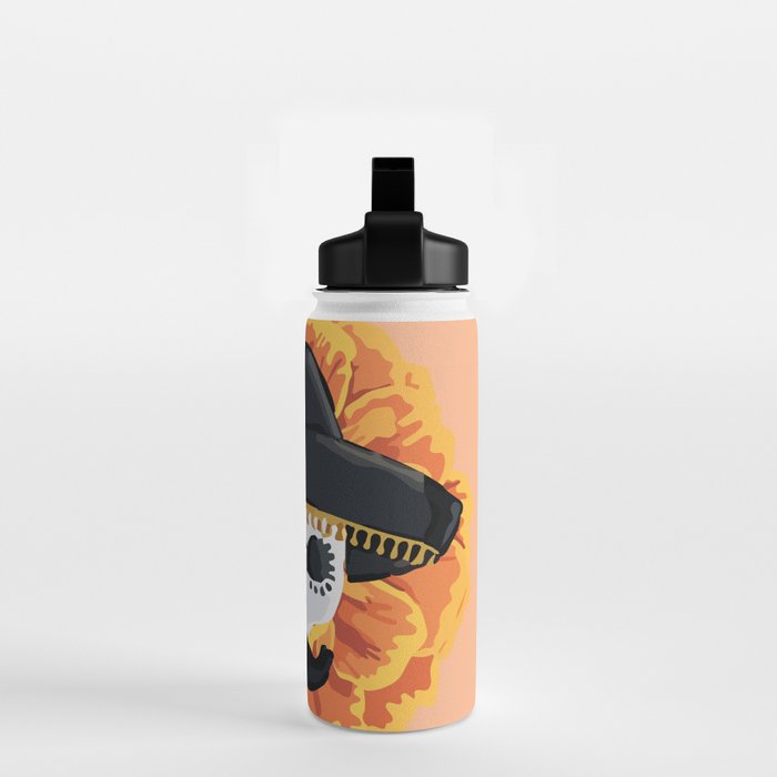 Charro mexican kawaii cute sugar skull mexican style cempasúchil mustache mexican sombrero skeleton  Water Bottle Gallery Image 2