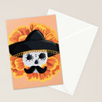 Charro mexican kawaii cute sugar skull mexican style cempasúchil mustache mexican sombrero skeleton  Stationery Card Gallery Image 2