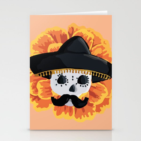 Charro mexican kawaii cute sugar skull mexican style cempasúchil mustache mexican sombrero skeleton  Stationery Card Gallery Image 2