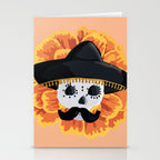 Charro mexican kawaii cute sugar skull mexican style cempasúchil mustache mexican sombrero skeleton  Stationery Card Gallery Image 2