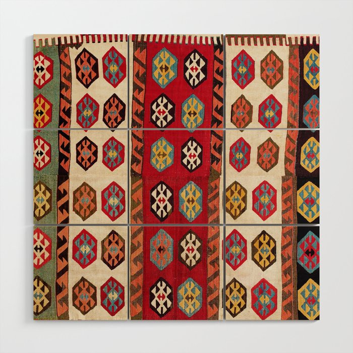 Kurdish  Antique Malatya Turkish Kilim Print Wood Wall Art Gallery Image 1