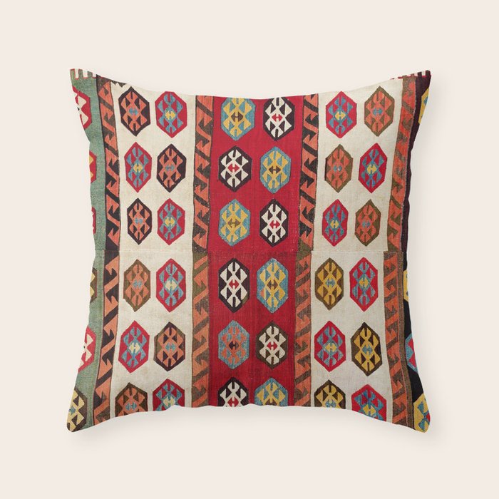 Kurdish  Antique Malatya Turkish Kilim Print Throw Pillow Gallery Image 1