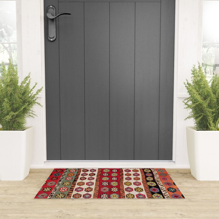 Kurdish  Antique Malatya Turkish Kilim Print Welcome Mat Gallery Image 3