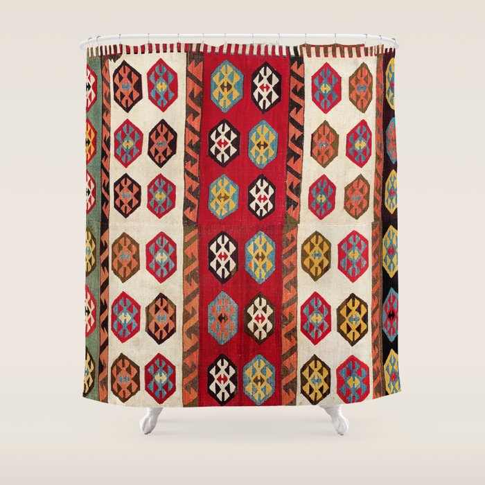 Kurdish  Antique Malatya Turkish Kilim Print Shower Curtain Gallery Image 1