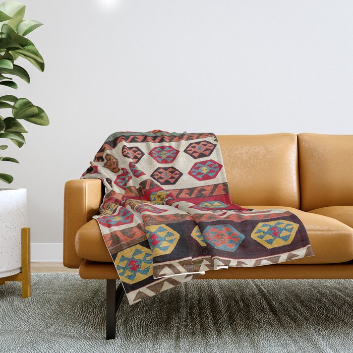 Kurdish  Antique Malatya Turkish Kilim Print Throw Blanket Gallery Image 1