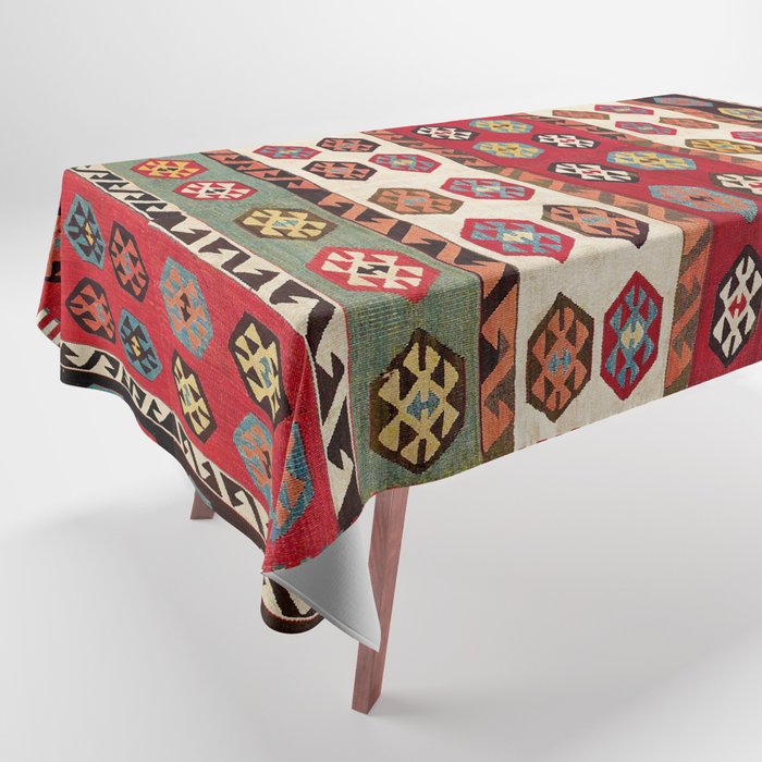 Kurdish  Antique Malatya Turkish Kilim Print Tablecloth Gallery Image 1