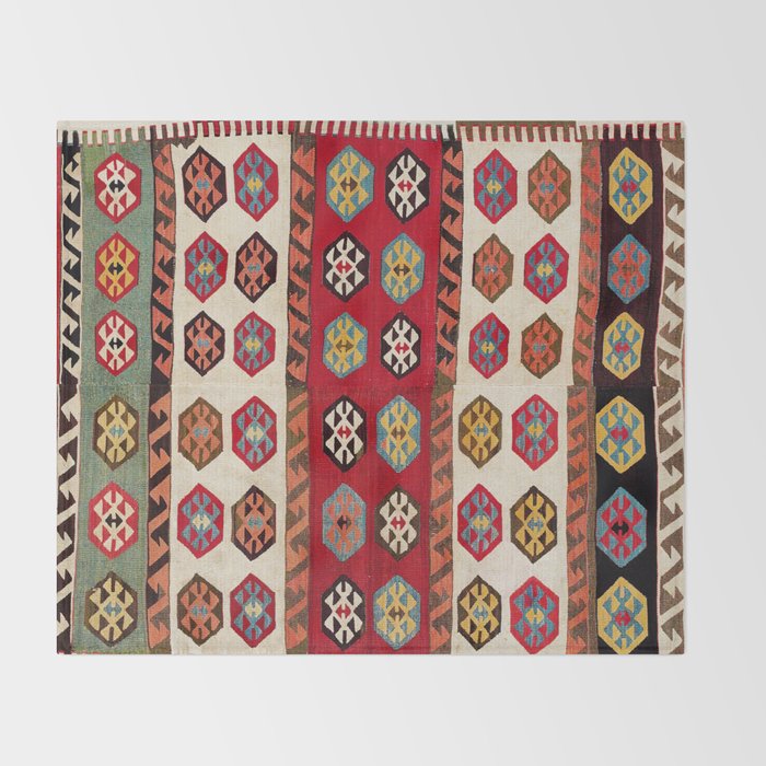 Kurdish  Antique Malatya Turkish Kilim Print Throw Blanket Gallery Image 2
