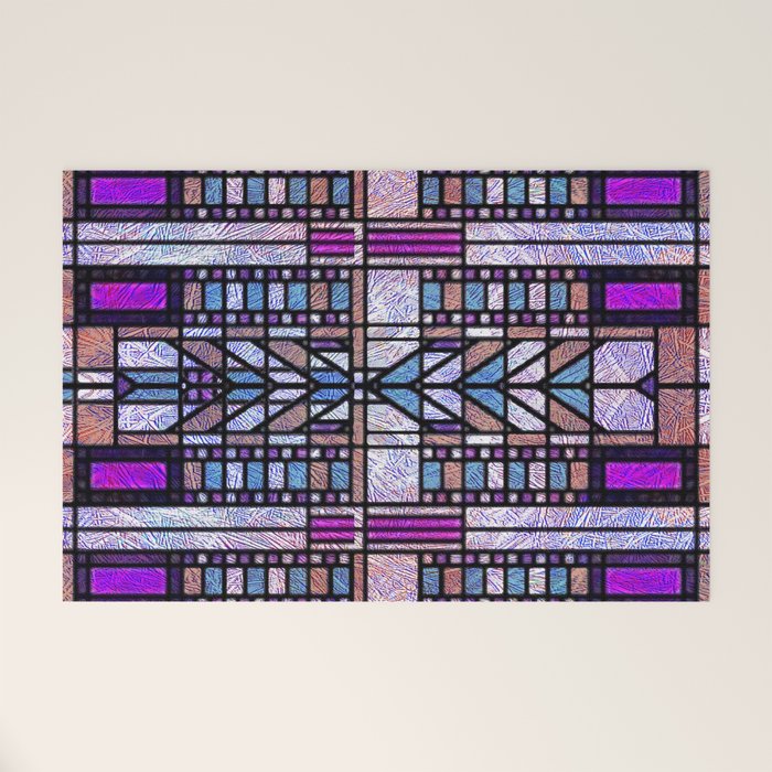 Purple and Blue Art Deco Stained Glass Design Welcome Mat Gallery Image 1