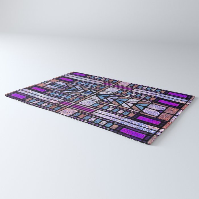 Purple and Blue Art Deco Stained Glass Design Rug Gallery Image 3