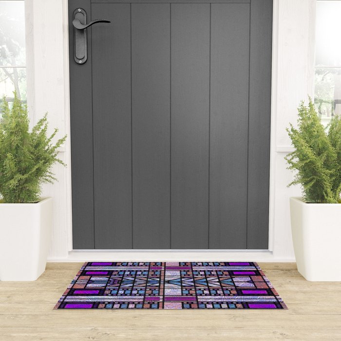 Purple and Blue Art Deco Stained Glass Design Welcome Mat Gallery Image 3