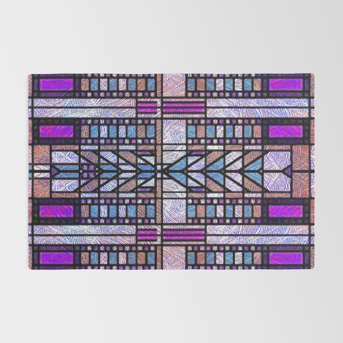 Purple and Blue Art Deco Stained Glass Design Rug Gallery Image 2