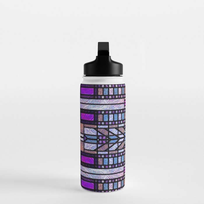 Purple and Blue Art Deco Stained Glass Design Water Bottle Gallery Image 3