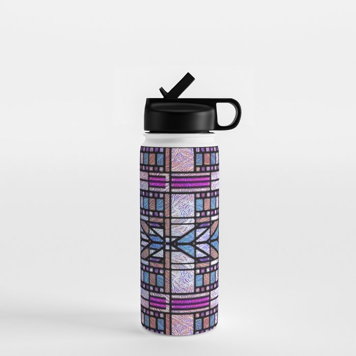 Purple and Blue Art Deco Stained Glass Design Water Bottle Gallery Image 1