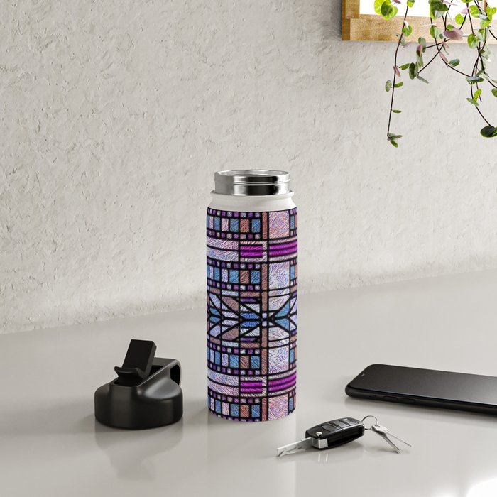 Purple and Blue Art Deco Stained Glass Design Water Bottle Gallery Image 4