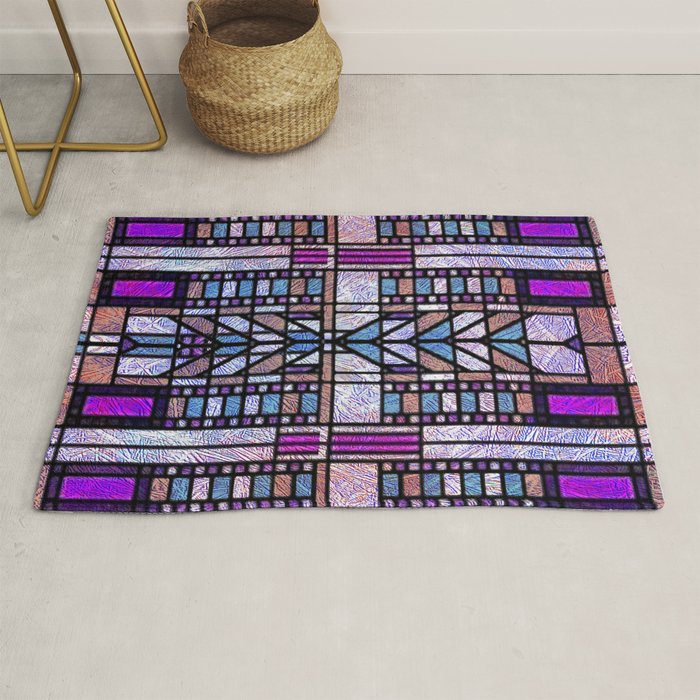 Purple and Blue Art Deco Stained Glass Design Rug Gallery Image 1