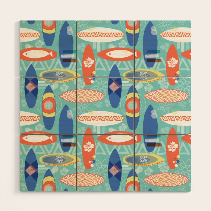 Vintage Surfboards Pattern Wood Wall Art Gallery Image 1