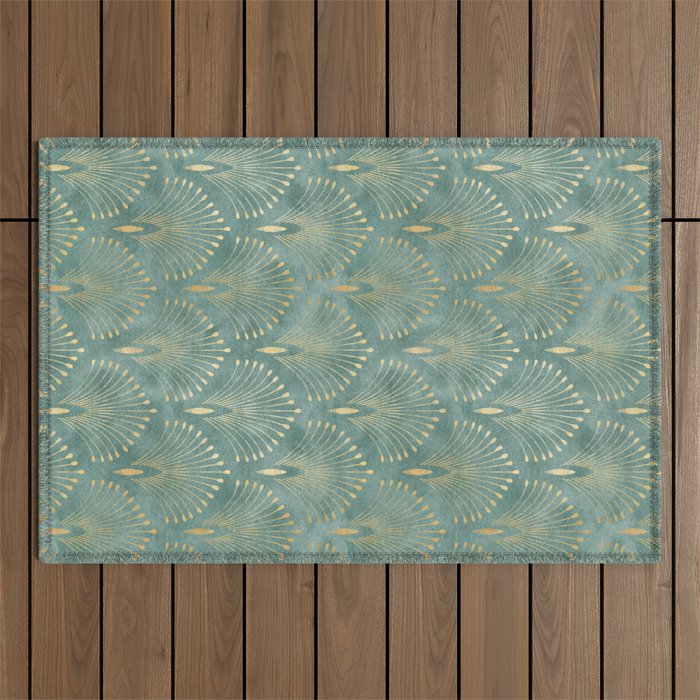 Art Deco, Decorative Leaf Pattern Outdoor Rug Gallery Image 1