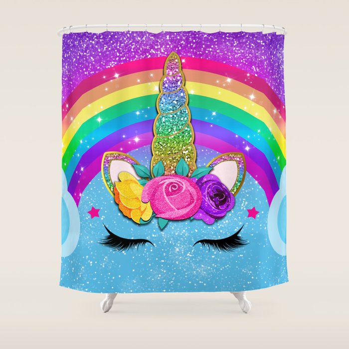 Rainbow Sparkle Unicorn Shower Curtain Gallery Image 1