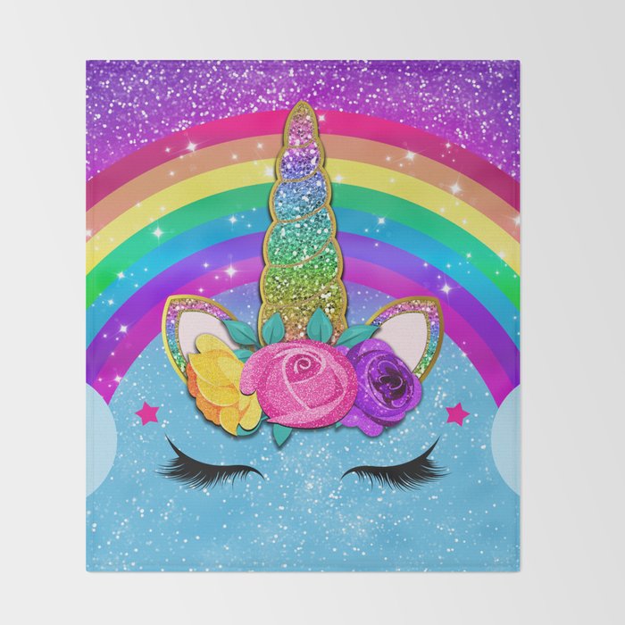 Rainbow Sparkle Unicorn Throw Blanket Gallery Image 2