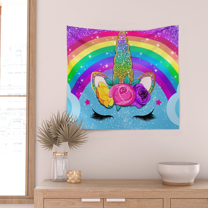 Rainbow Sparkle Unicorn Wall Tapestry Gallery Image 2