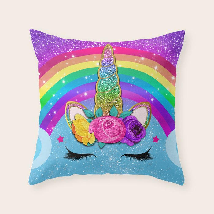 Rainbow Sparkle Unicorn Throw Pillow Gallery Image 6