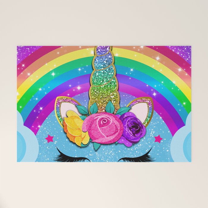 Rainbow Sparkle Unicorn Welcome Mat Gallery Image 1
