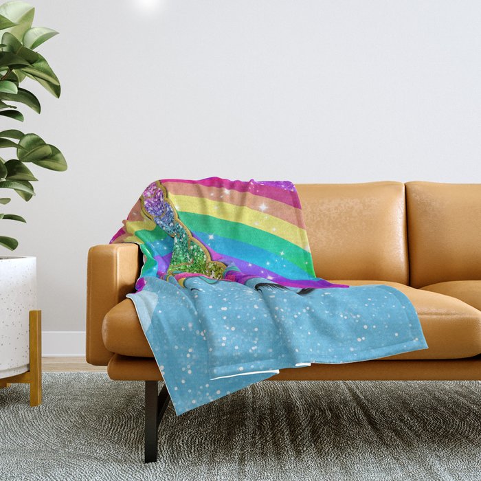 Rainbow Sparkle Unicorn Throw Blanket Gallery Image 1