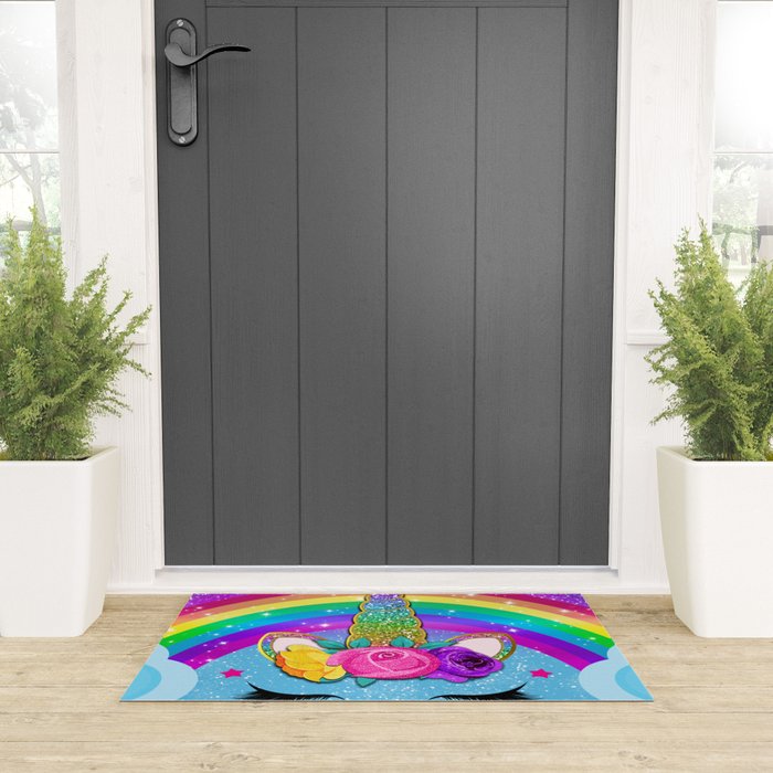 Rainbow Sparkle Unicorn Welcome Mat Gallery Image 3