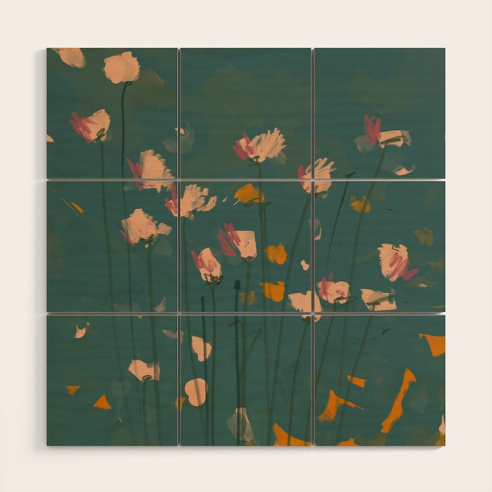 Pastel Floral on Emerald Green Wood Wall Art Gallery Image 1